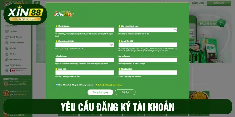 Yêu cầu đăng ký và điền các thông tin