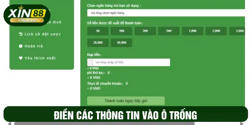 Cập nhật thông tin vào ô trống