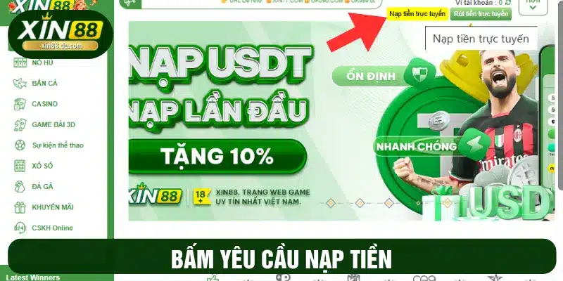 Chọn nạp tiền vào tài khoản